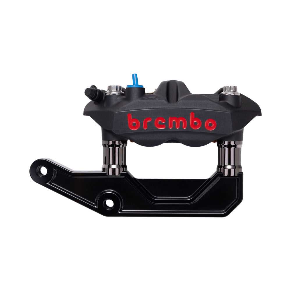 Black Brembo 108mm M4 Monobloc Caliper with Black Chrome 29mm Spacers and Black Radial Bracket