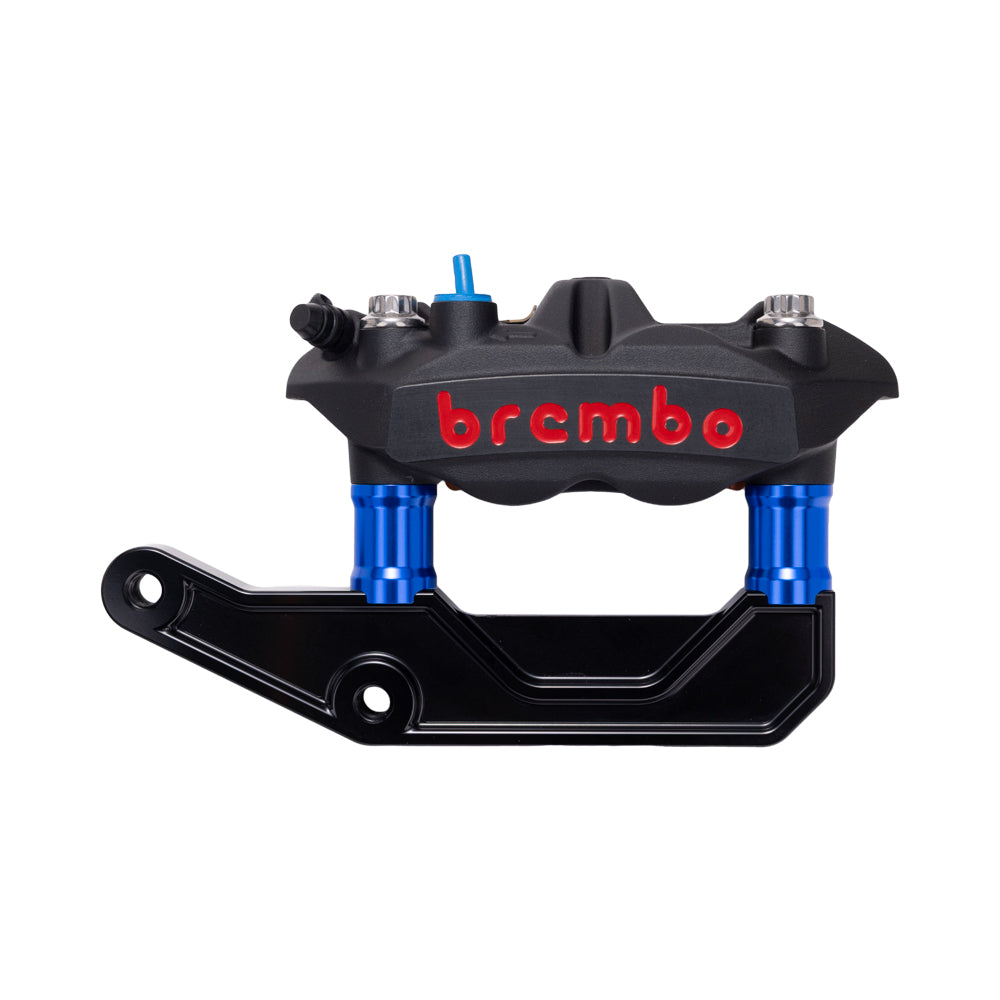 Black Brembo 108mm M4 Monobloc Caliper with Blue 29mm Spacers and Black Radial Bracket