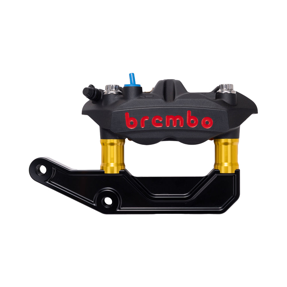 Black Brembo 108mm M4 Monobloc Caliper with Gold 29mm Spacers and Black Radial Bracket