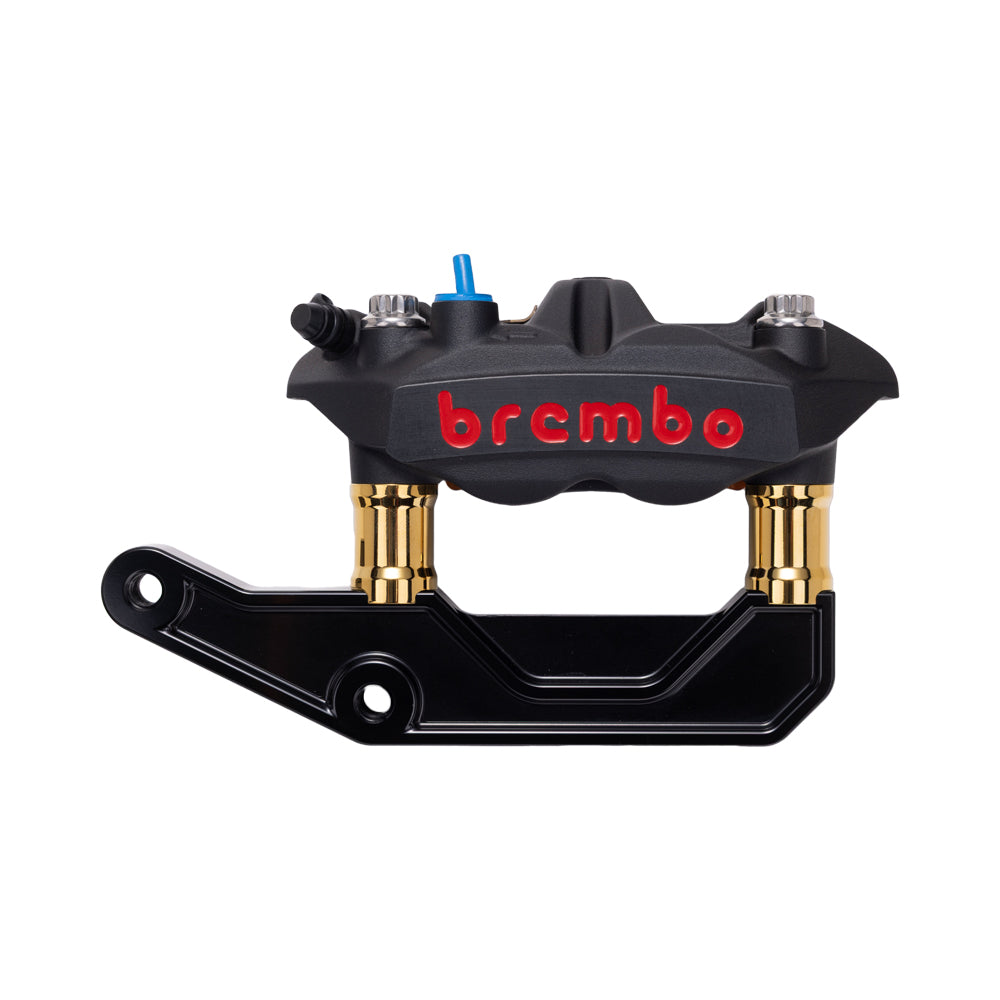 Black Brembo 108mm M4 Monobloc Caliper with Gold Plating 29mm Spacers and Black Radial Bracket