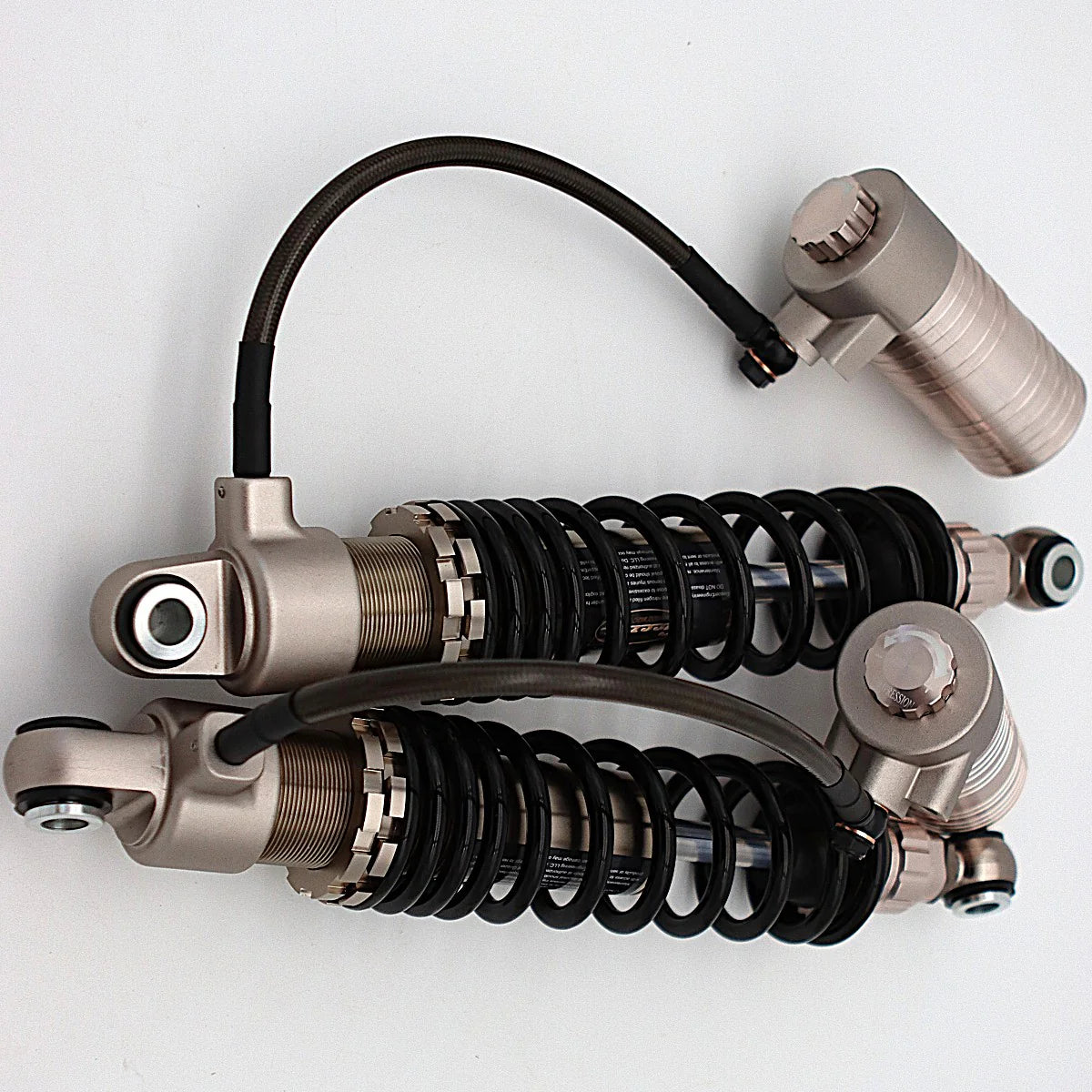 GeezerEngineering Nitrogen Shocks with offset Reservoirs for Harley