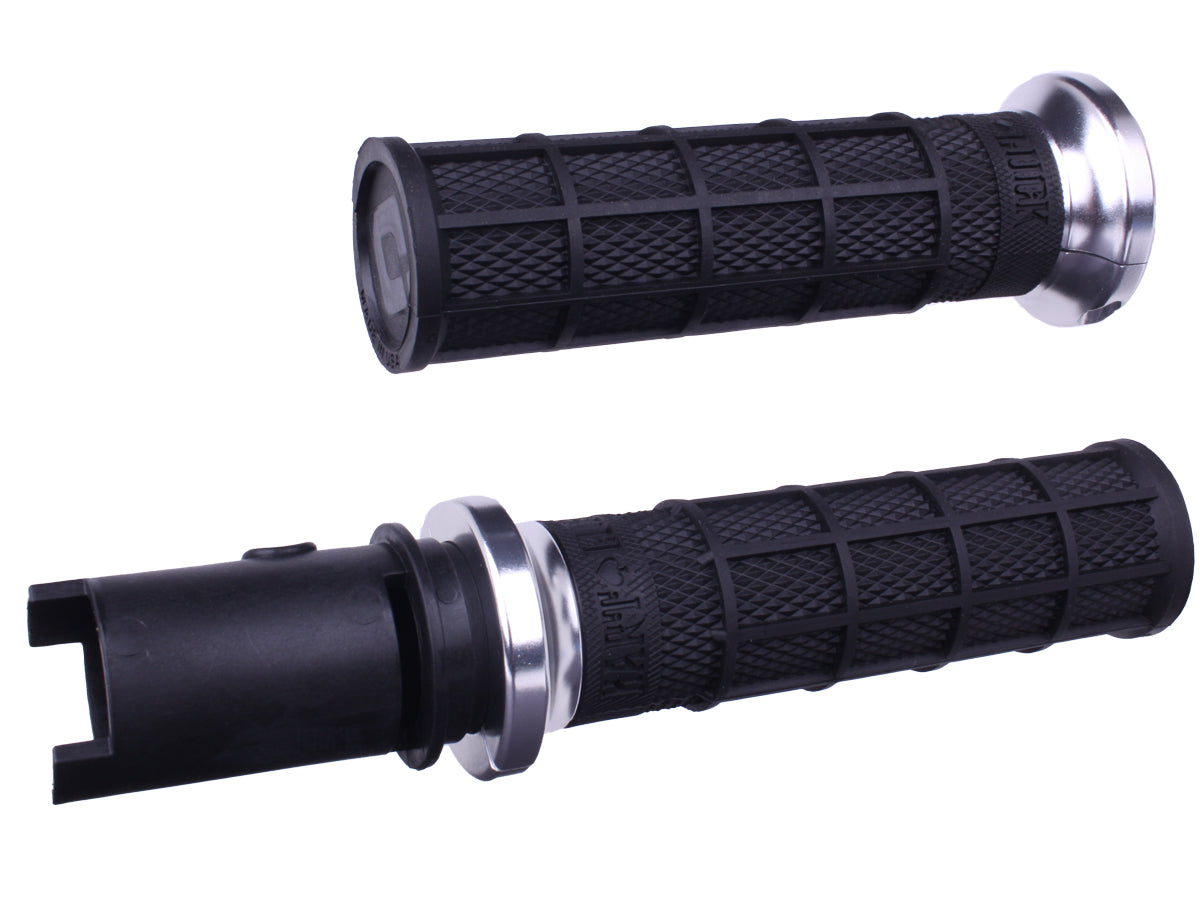 ODI Lock-On Hart-Luck Signature Full-Waffle Grips For 2024-Up-Touring & 2025-Up M8 Softails Black/Silver