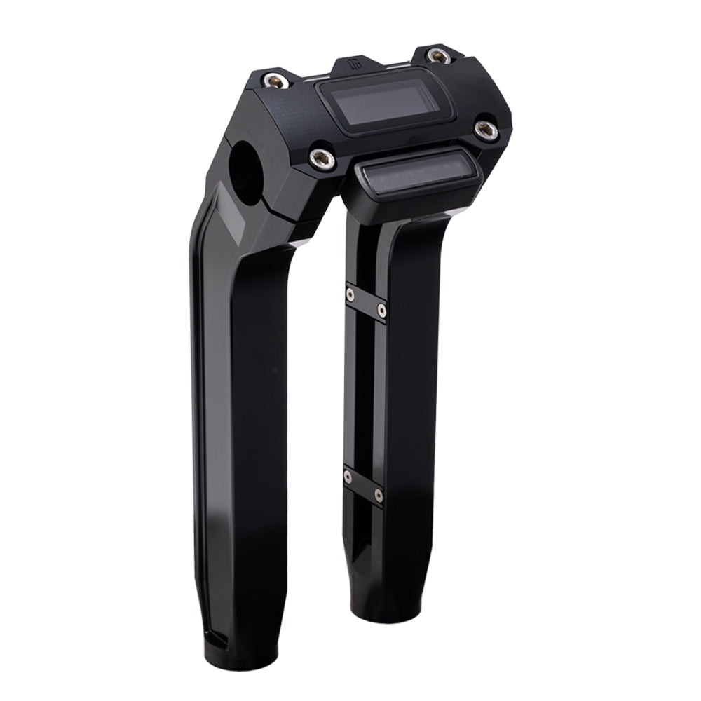 OG Black 10.5 inch Pull Back Risers with Black Digital Gauge Cut Out Top Clamp