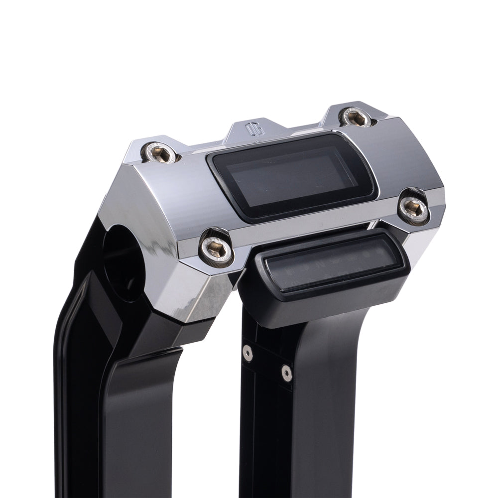 OG Black 2 inch Straight Risers with Chrome Digital Gauge Cut Out Top Clamp