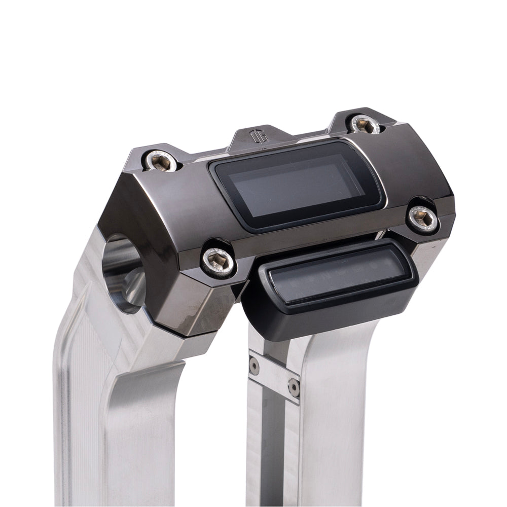 OG Aluminum 6.5 inch Pull Back Risers with Black Chrome Digital Gauge Cut Out Top Clamp
