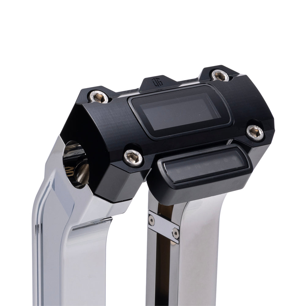 OG Chrome 6.5 inch Pull Back Risers with Black Digital Gauge Cut Out Top Clamp