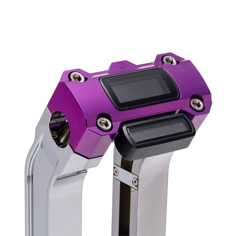 OG Chrome 6.5 inch Straight Risers with Purple Digital Gauge Cut Out Top Clamp