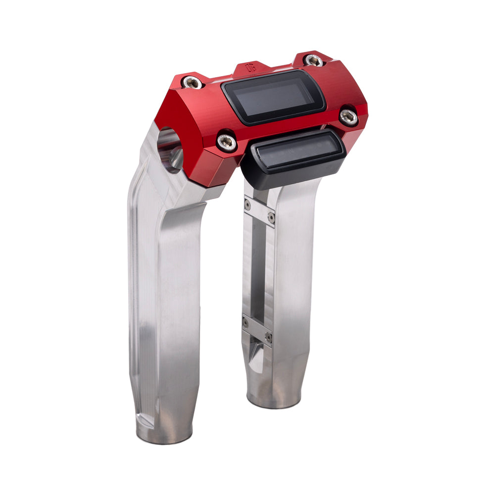 OG Aluminum 8.5 inch Pull Back Risers with Red Digital Gauge Cut Out Top Clamp