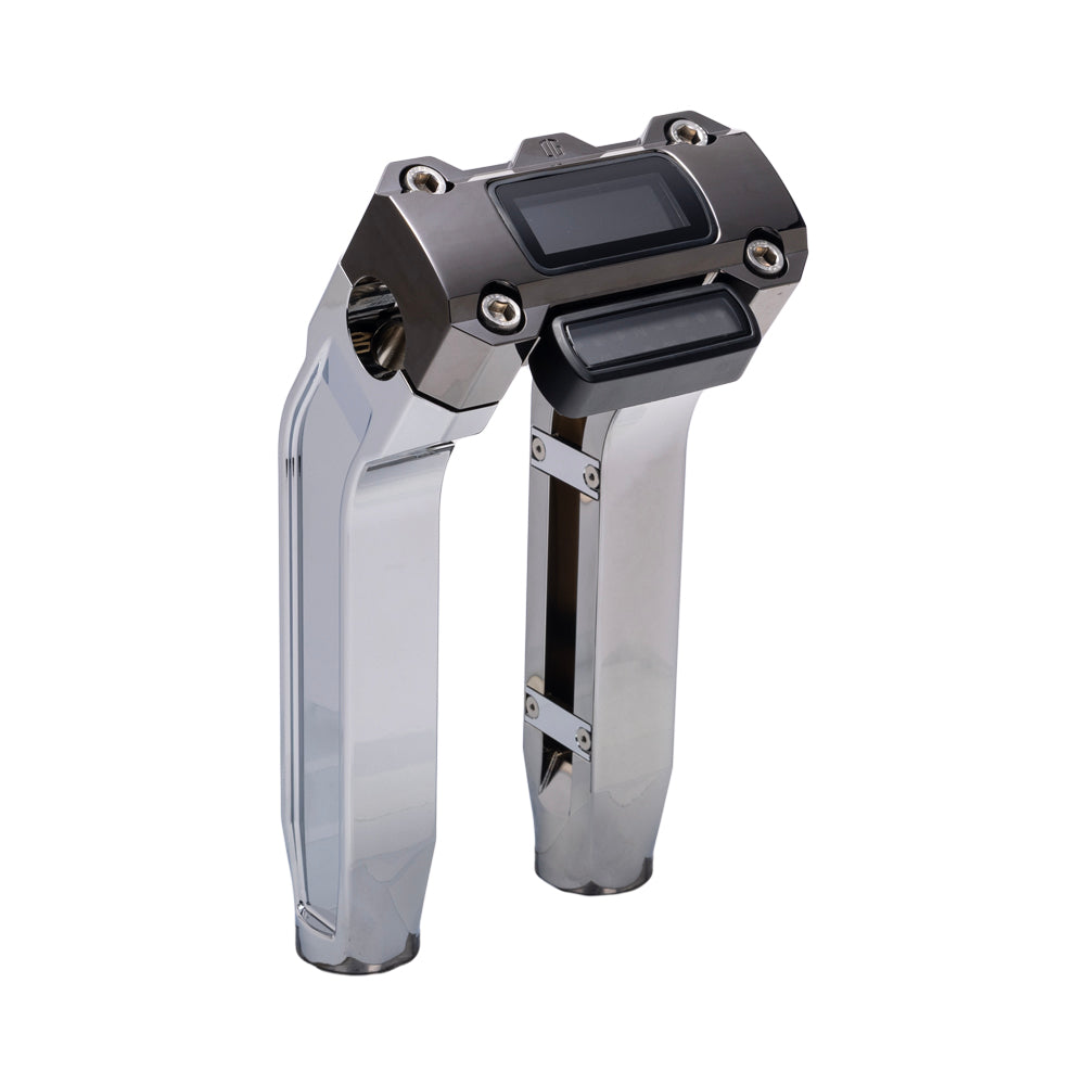 OG Chrome 8.5 inch Pull Back Risers with Black Chrome Digital Gauge Cut Out Top Clamp