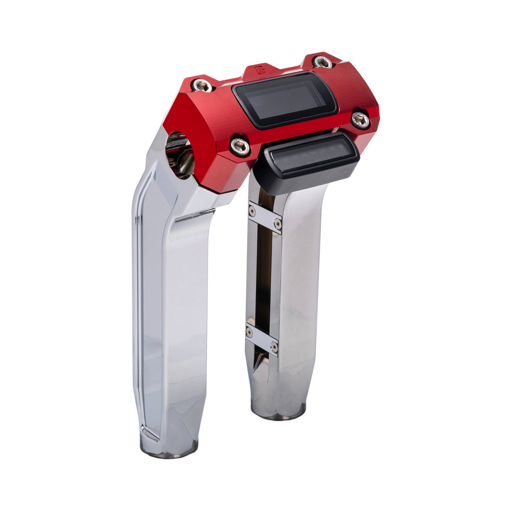 OG Chrome 8.5 inch Pull Back Risers with Red Digital Gauge Cut Out Top Clamp