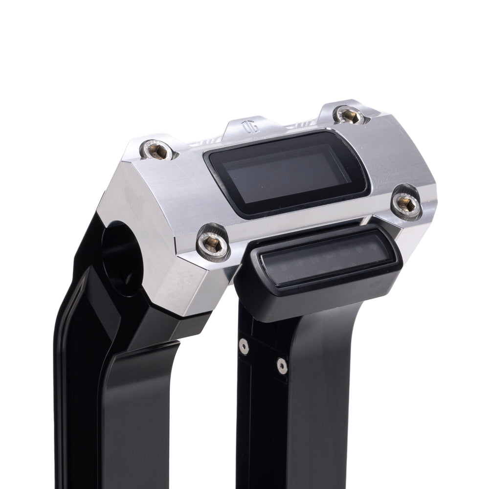 OG Black 8.5 inch Straight Risers with Aluminum Digital Gauge Cut Out Top Clamp