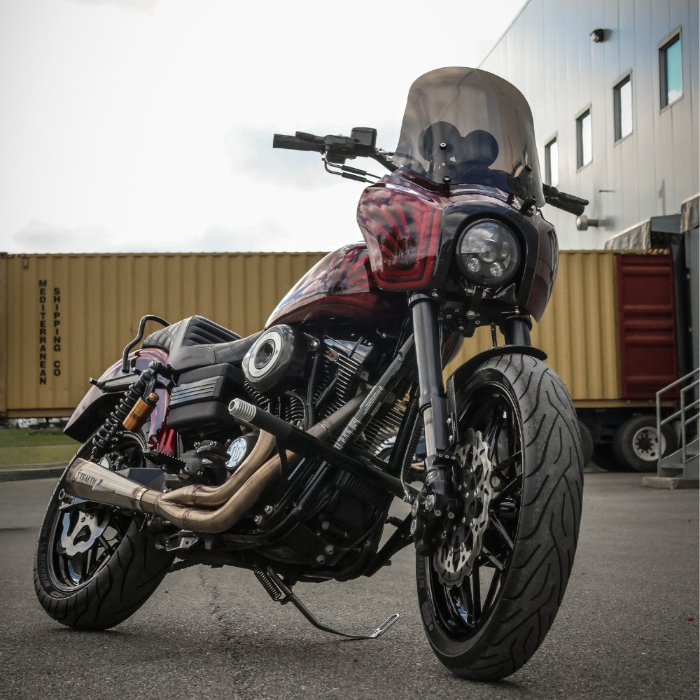 OG T-Sport Fairing 15 inch Replacement Windscreens Dark Smoke installed on a 2007 Dyna FXD