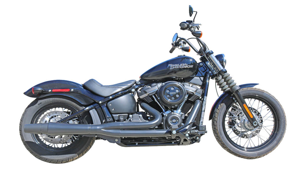 Thunderheader exhaust system for M8 Softail – Black heat shields on street bob